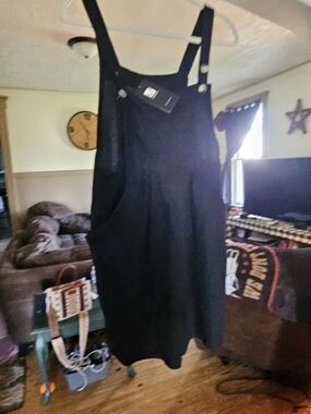 Black Pinafore Overall Dress - Casual Womens Jumper